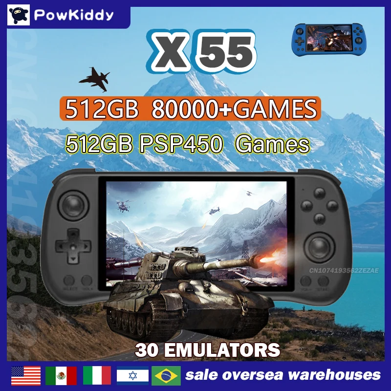 Retro Gaming Best Console - 80000 игр 512G POWKIDDY X55 5,5-дюймовый